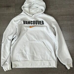 Rare Vintage‎ Y2K Nike Vancouver Hoodie White Lined Pullover Size Large Canada